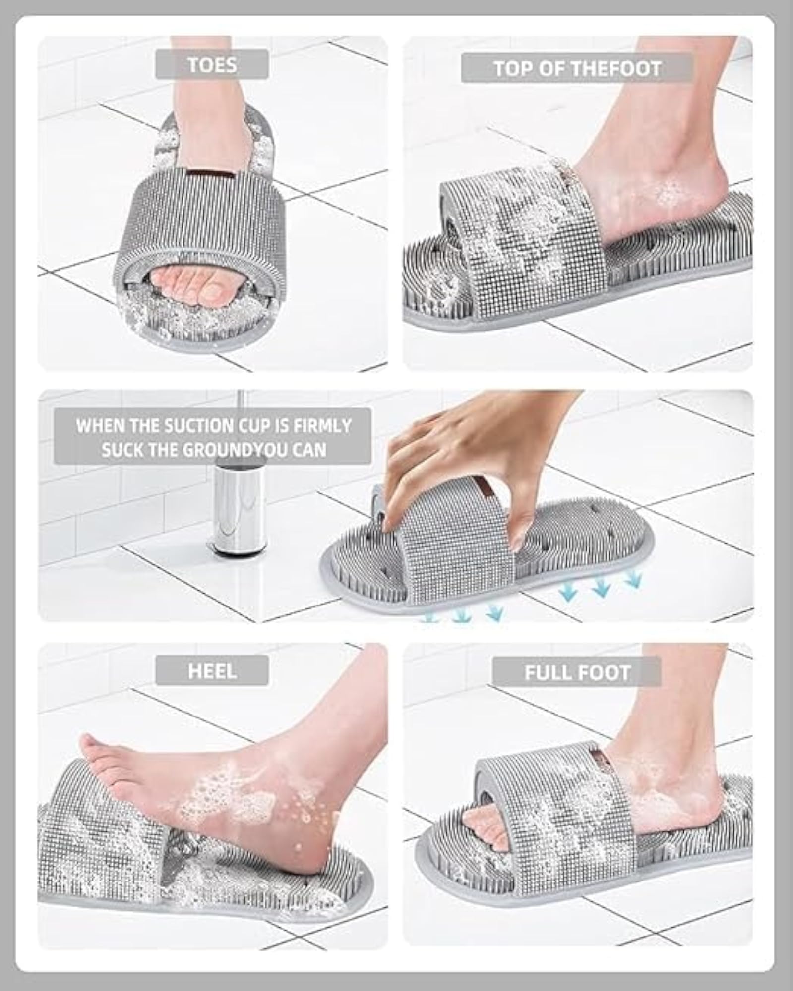 Silicone Foot Scrubber Slippers with Massage Bristles, Non-Slip